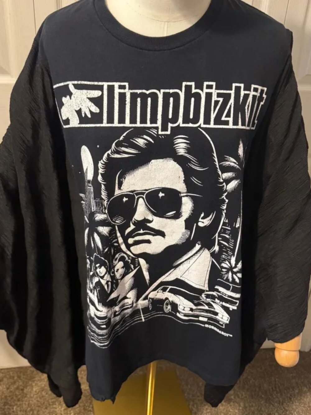 Limp Bizkit Loserville Upcycled Graphic T-shirt with Flowy Black Sleeves - OSFM